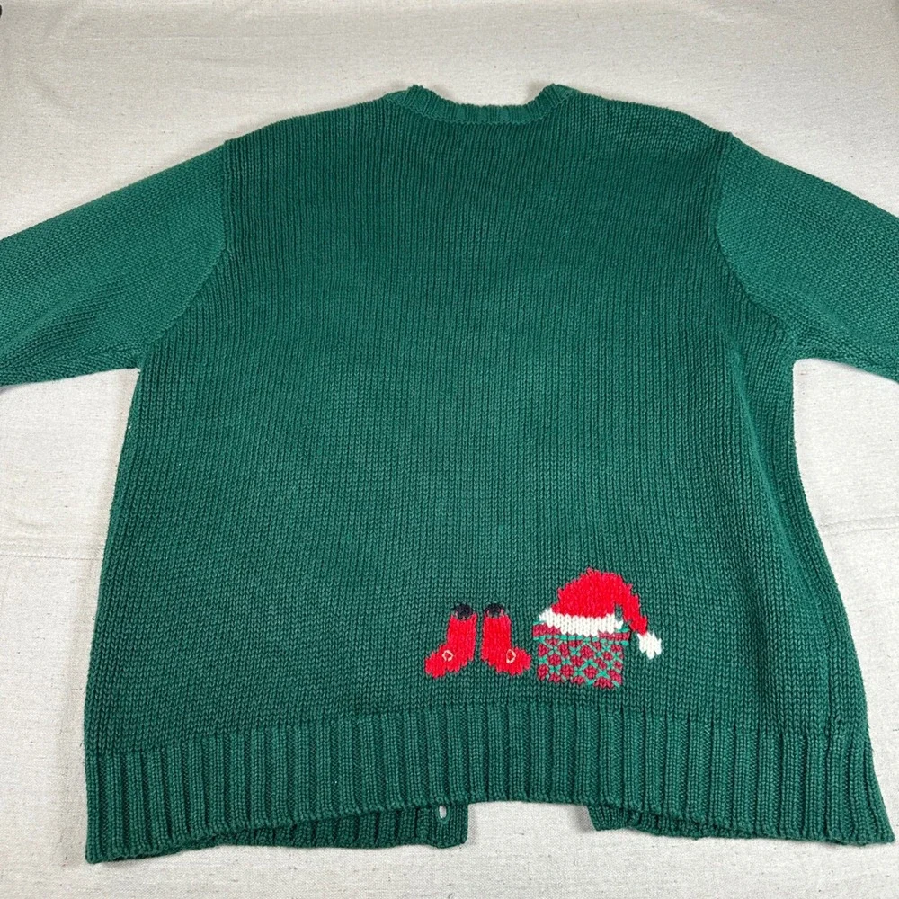 Susan Bristol Vintage 90s Christmas Cardigan Sweater Green Embroidered‎ Novelty